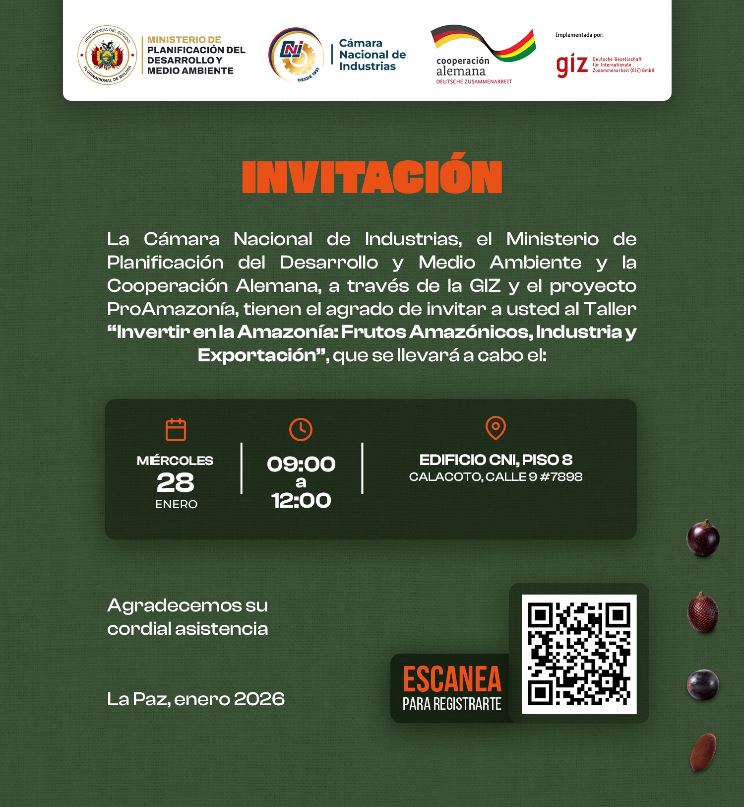 TALLER “INVERTIR EN LA AMAZONÍA: FRUTOS AMAZÓNICOS, INDUSTRIA Y EXPORTACIÓN”